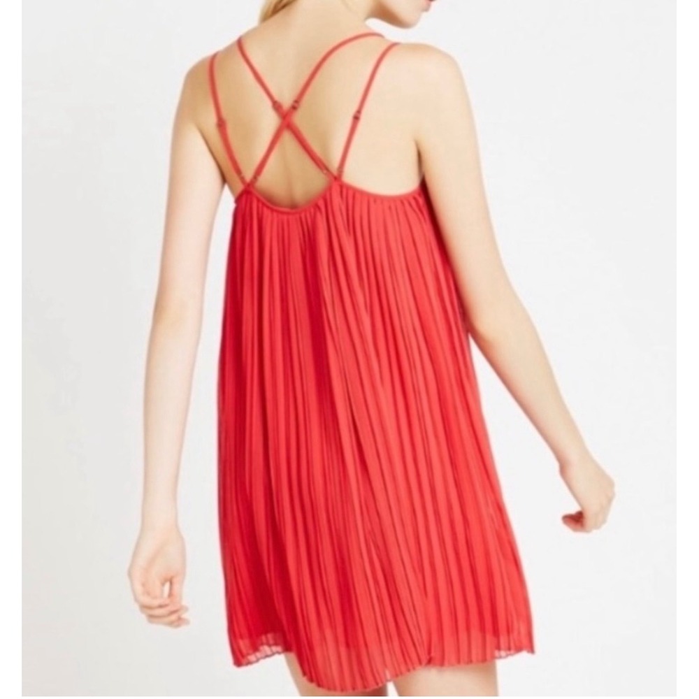 BCBG Generation Coral Pleated Mini‎ Dress Cross Back Strap S